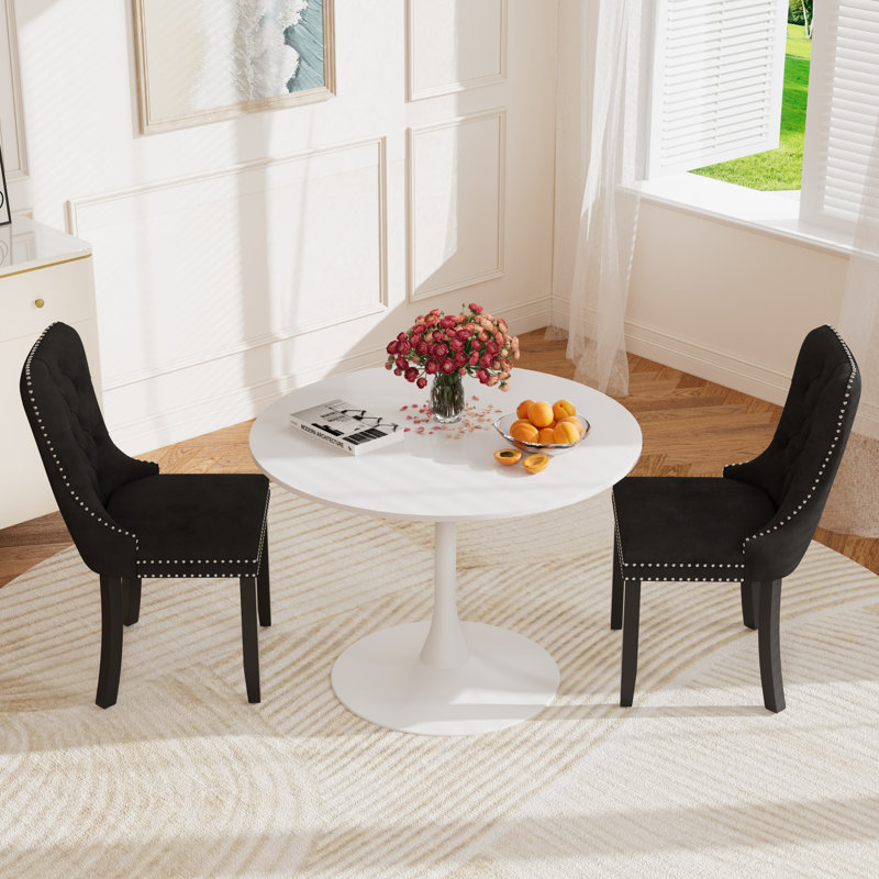 Ensemble repas rond à piédestal avec 2 chaises, Blanc / blanc, Noir, noir, noir, noir