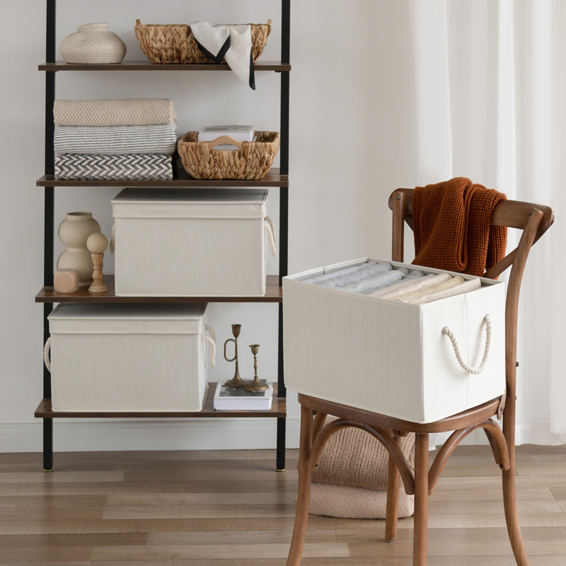 Panier en tissu avec couvercles et poignées, H 10,4 po x l 12,8 po x P 17,1 po, Blanc