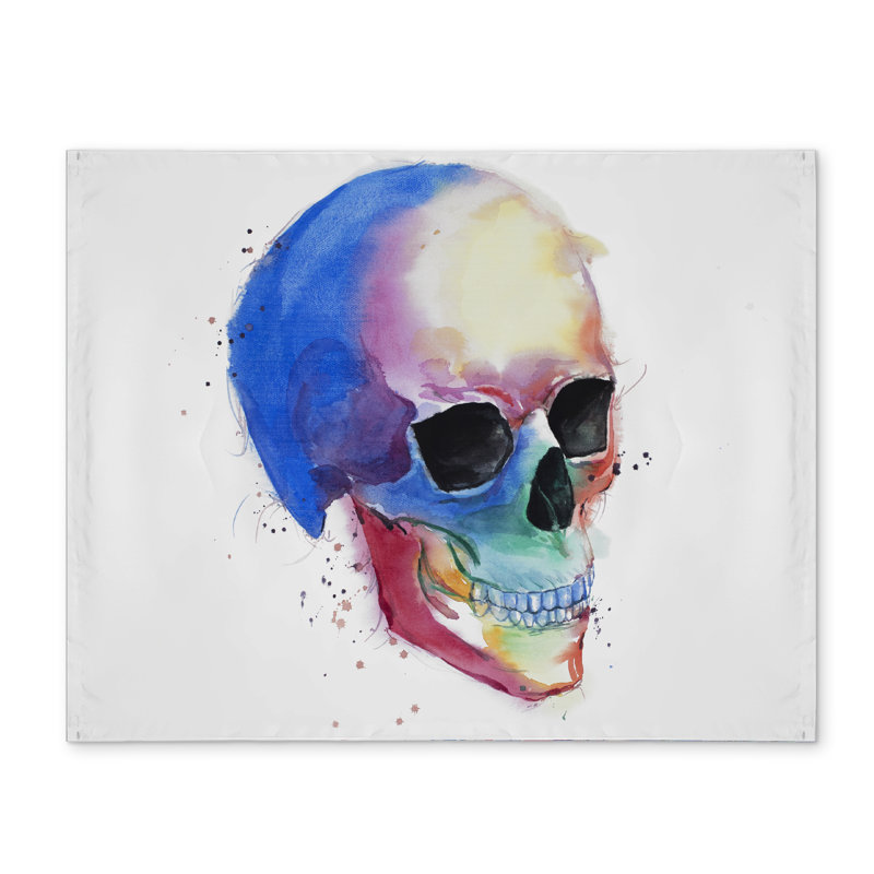 Napperon aquarelle crâne de polyester bleu - Décoration intérieure