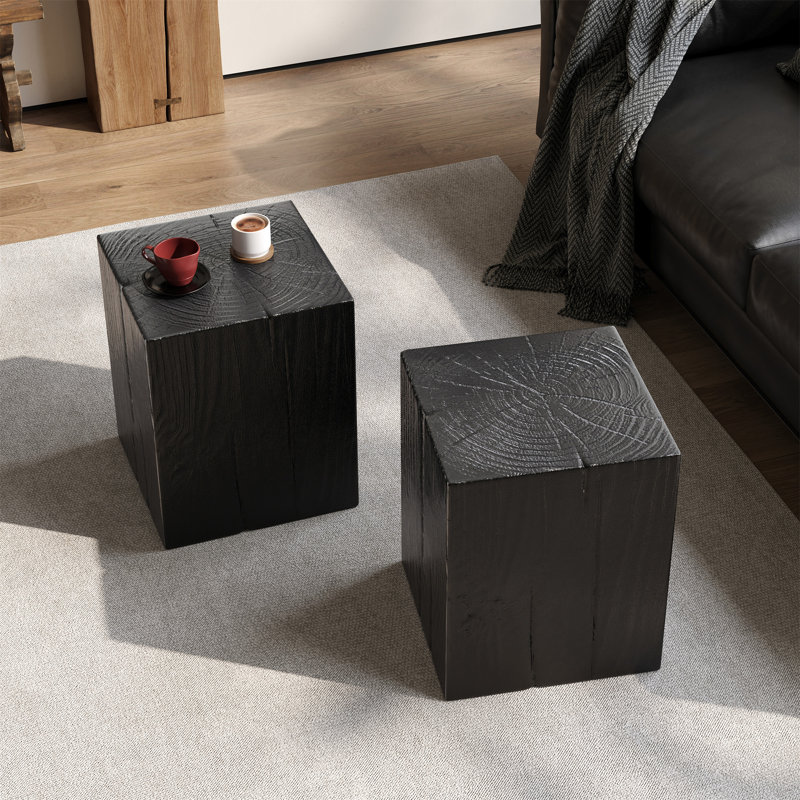 Table de bout en bois à colonne carrée MGO, 18" H x 14.25" W x 14.25" D, Noir