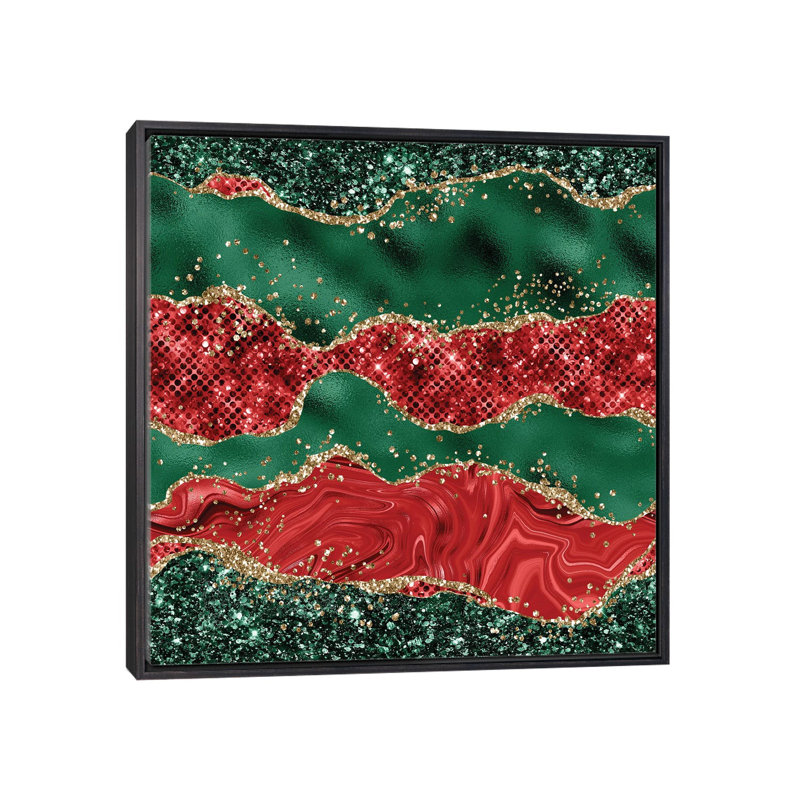 «Christmas Glitter Agate Texture VI», reproduction d'art sur toile encadrée, Noir patiné, H 18 po x l 18 po