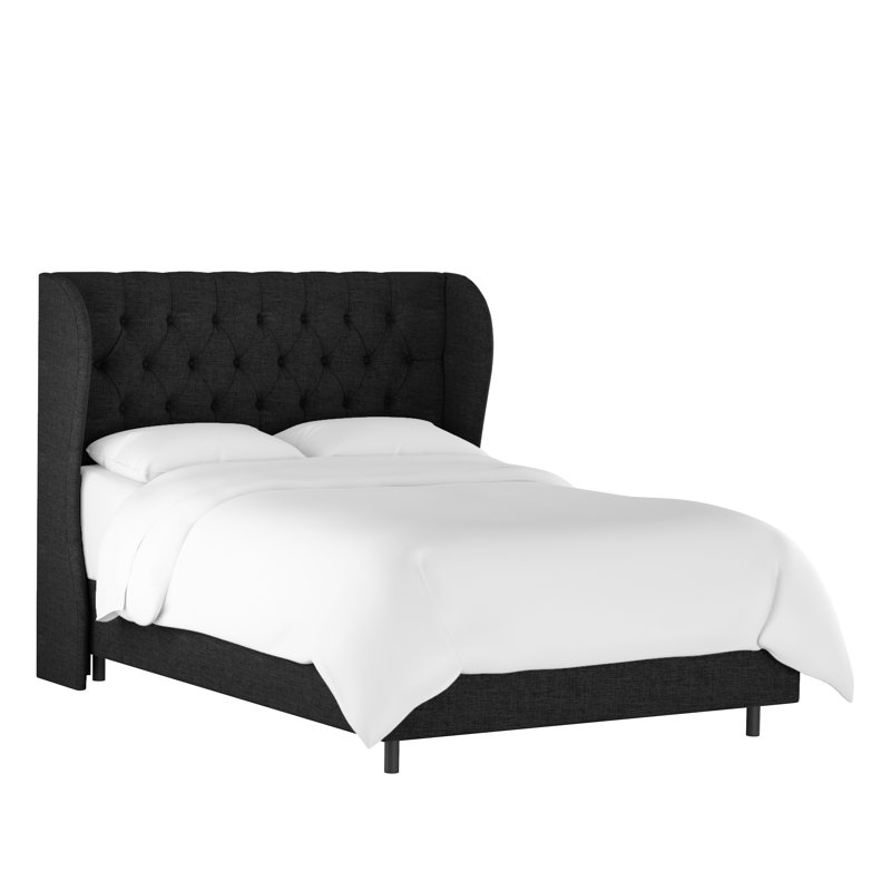 Tomey Upholstered Wingback Bed, Full, Linen Black Linen