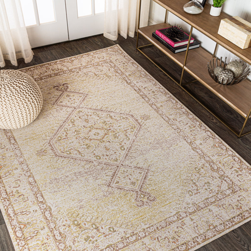 Mordecai Modern Tribal Medallion Ivory Rug, Rectangle 5'3" x 7'7"