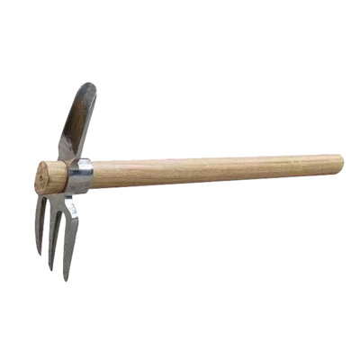 Stainless Steel Double Headed Pickaxe with Wooden Handle Loosening Soil Digging Multifunctional