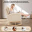 Chaise berçante commerciale moderne pour sièges de restaurant - dossier haut, repose-pieds réglable, revêtement doux en molleton, pieds en bois clair, poches latérales, confort ergonomique | Beige