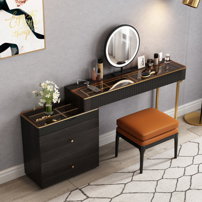 Maurece High-quality Makeup Vanity set,Power Outlet, Glass Top,Very easy to assemble