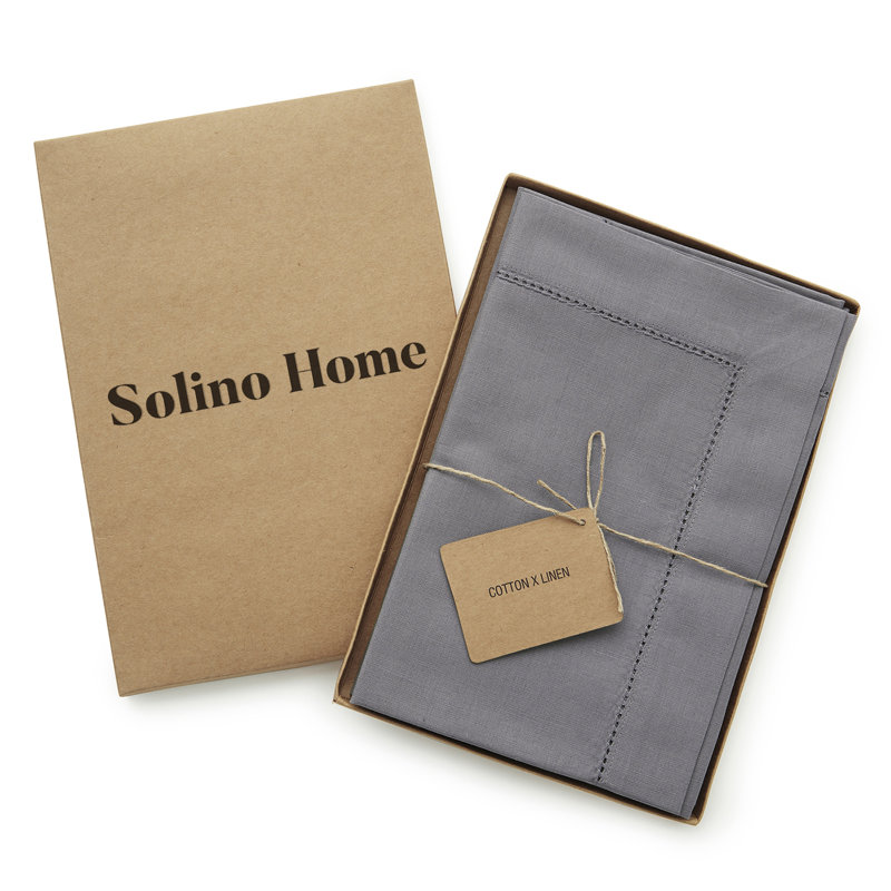 Cotton Linen Hemstitch Dinner Napkins, Grey