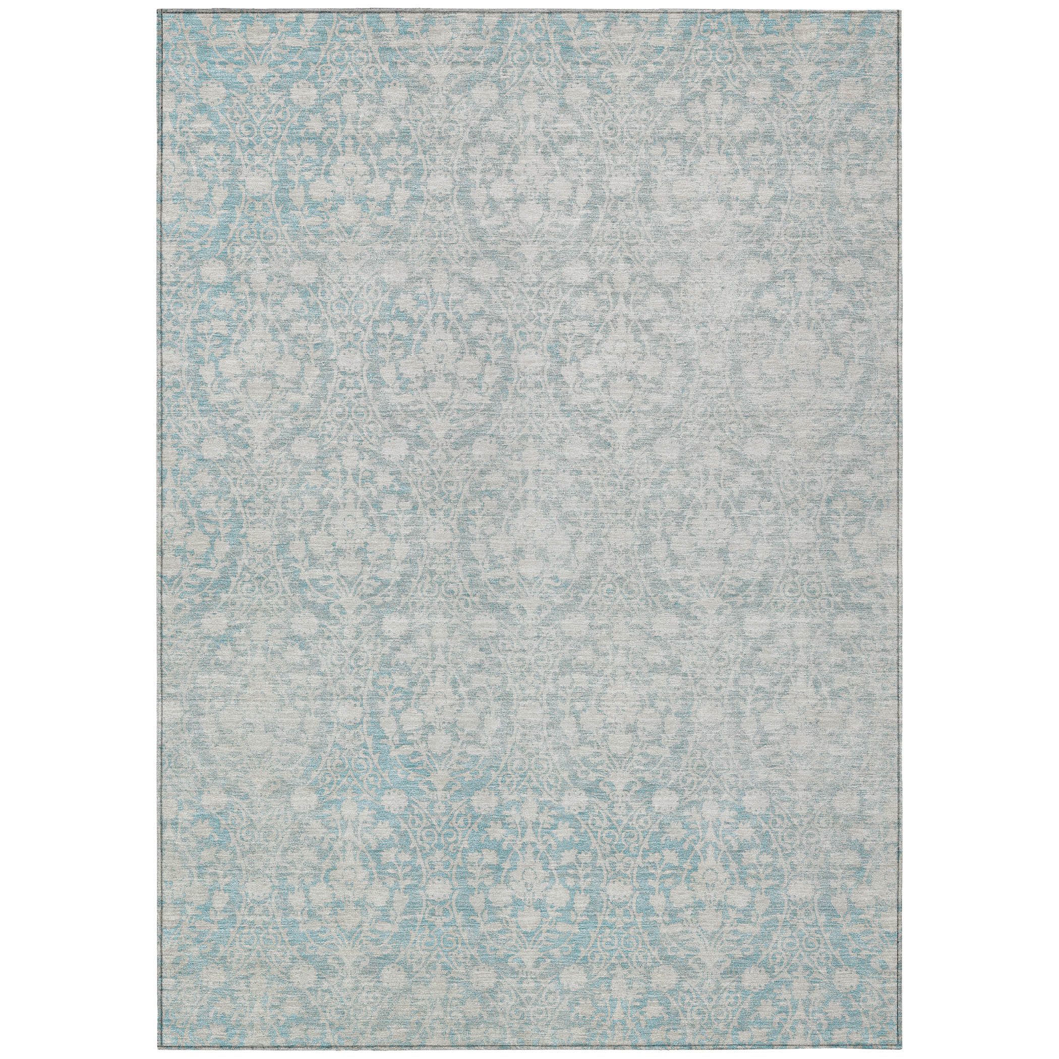 Bungalow Rose 10' X 14' Aqua Damask Washable Indoor Outdoor Area Rug ...