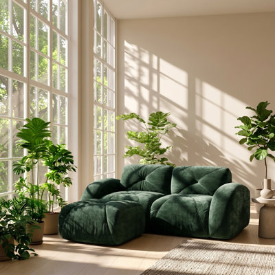 Canapé modulaire en L avec repose-pieds en velours capitonné l 86 po x P 43 po Aurelia