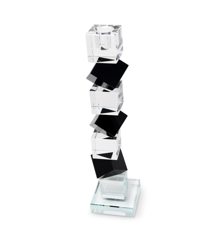 Crystal Candlestick Diagonal Block Design with Black, 12.25'' H x 2.75'' W x 2.75'' D
