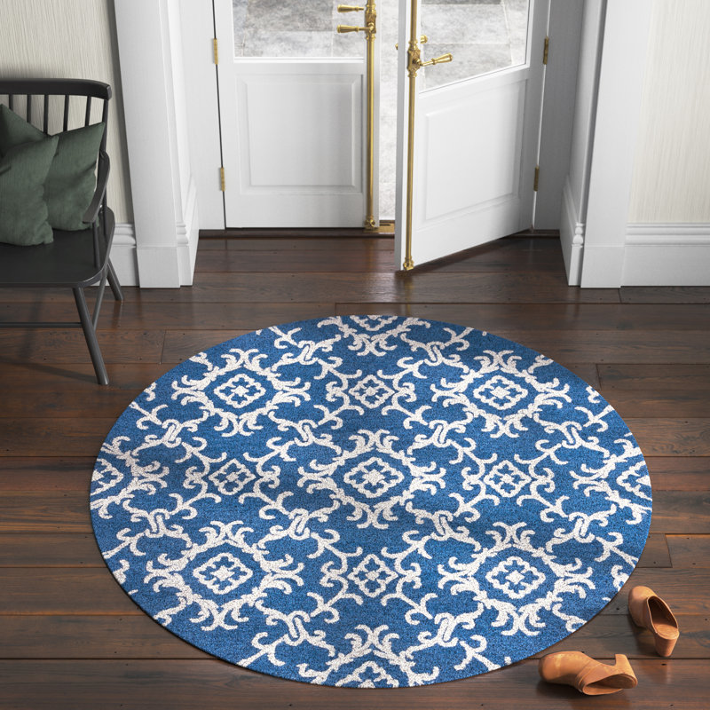 Vicksburg Blossom 104 Area Rug In Navy / Ivory, Round 6'