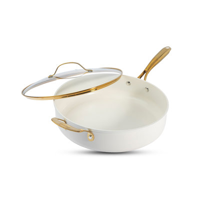 Gotham Steel Naturals Cream Ultra Nonstick Ceramic 5.5 Qt Jumbo Cooker Pan with Lid and Gold Handles