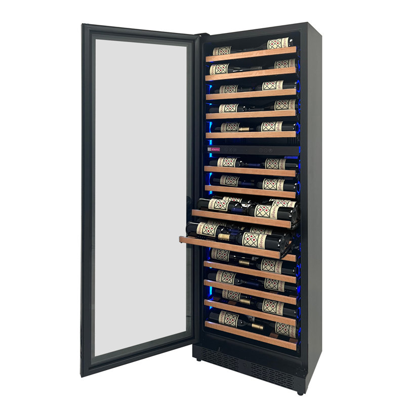 Allavino Reserva Series 67 Bottle 71" Tall Dual Zone Left Hinge Black Shallow Wine Refrigerator with Wood Front Shelves