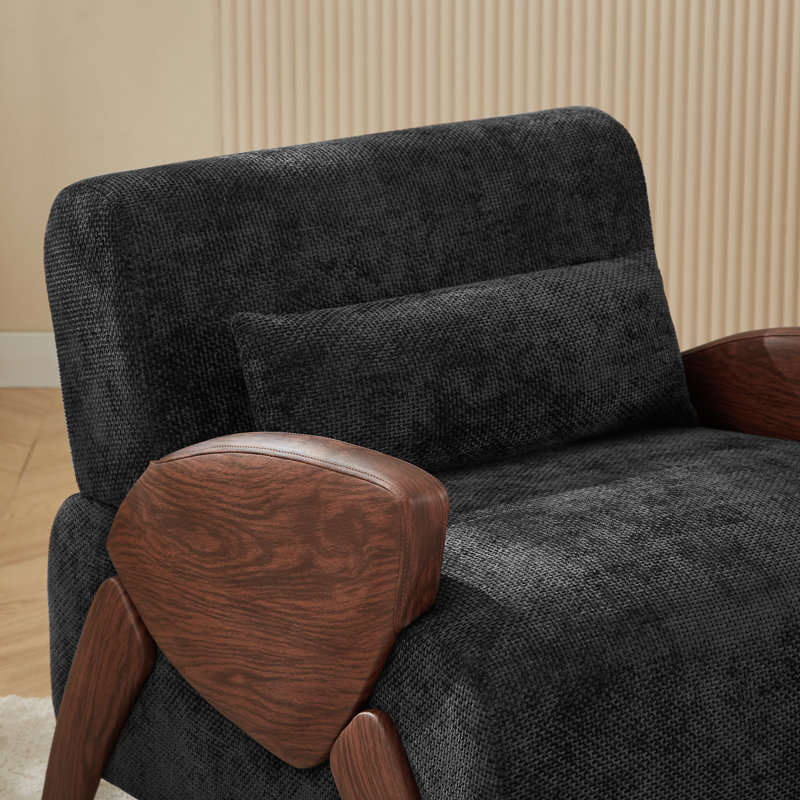 Modern Minimalist Chenille Accent Armchair, Blue Chenille