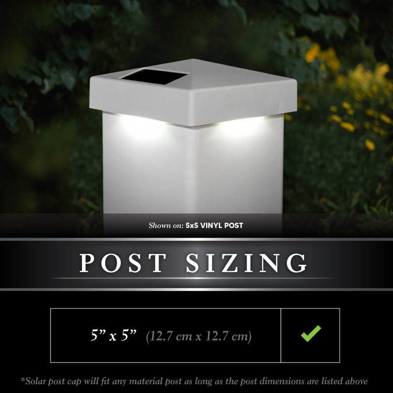 White PVC Solar Powered LED Post Cap with Dusk to Dawn Sensor
