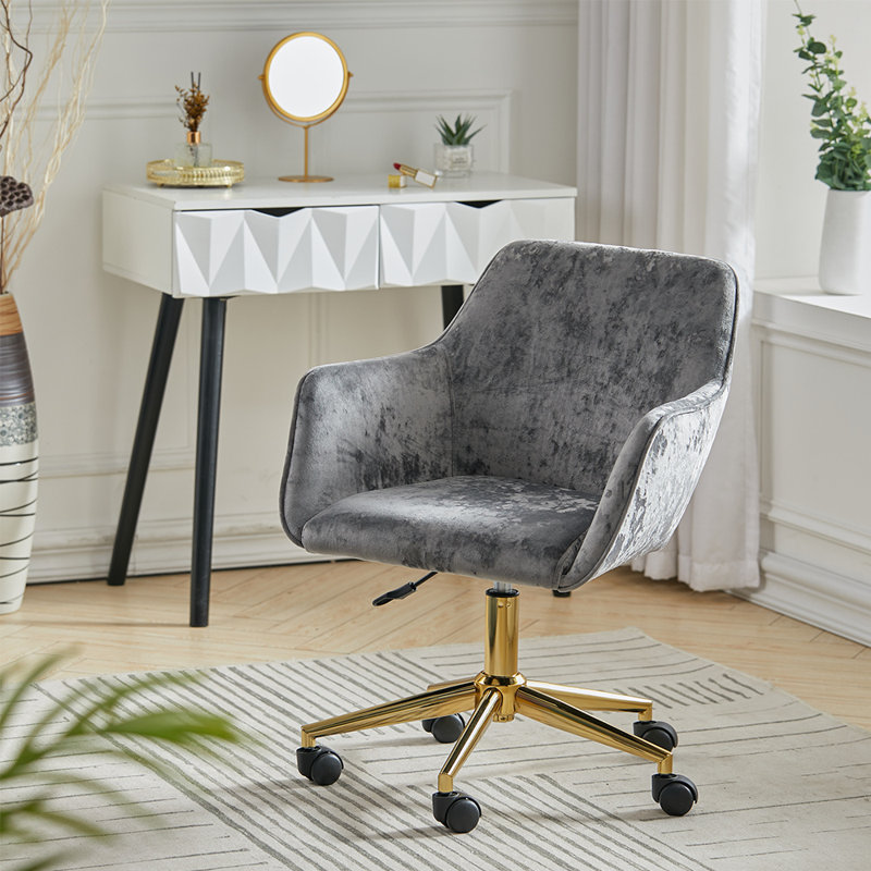 Aeliana Soft Velvet Swivel Desk Chair Office Chair, Grey