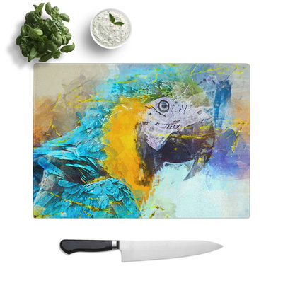 Glass Macaw Parrot in Abstract Chopping Board