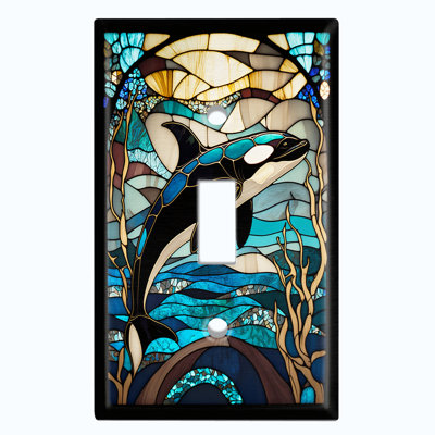 Metal Light Switch Plate Outlet Cover (Cute Shamu Glass Art Print - Single Toggle)