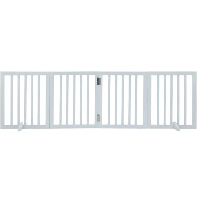 24" H X 80.3" W Freestanding Dog Gate, 4 Panels Foldable And Expandable For Indoor Areas, White Wood With - Slip Foot Pads Pet Panels, Staircases, Design Stable Support Silent Function