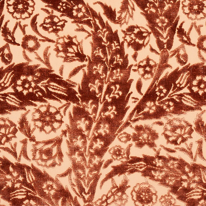 Saz Paisley Silk Velvet Fabric, Terracotta