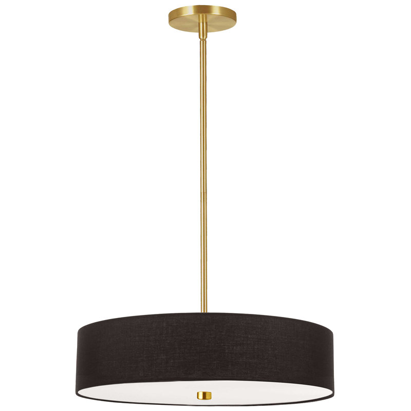 Lustre tambour 4 lumières à abat-jour Tess, Noir, Laiton vieilli