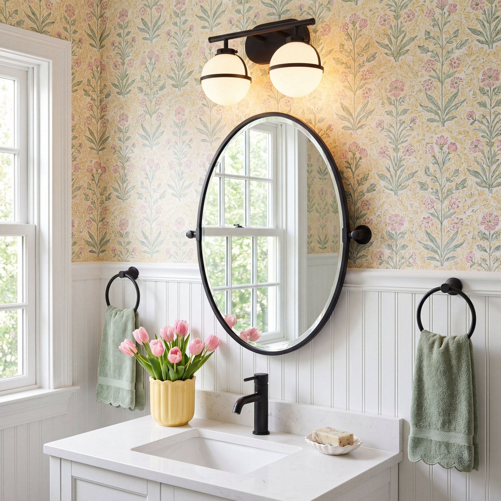 Adneta 2 Light Frosted Dimmable Vanity Light, Black