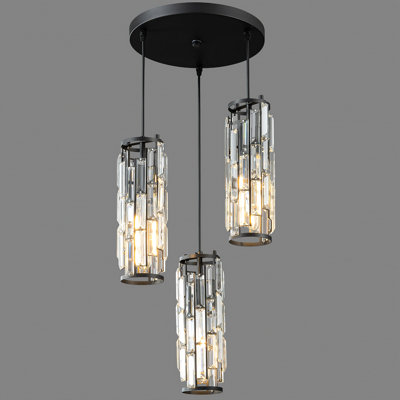 3 - Light Cluster Cylinder Dimmable Pendant with Crystal Accents