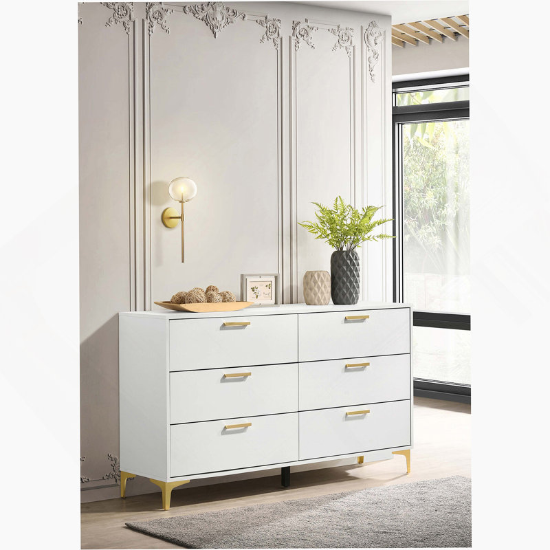 Commode rectangulaire blanche à 6 tiroirs