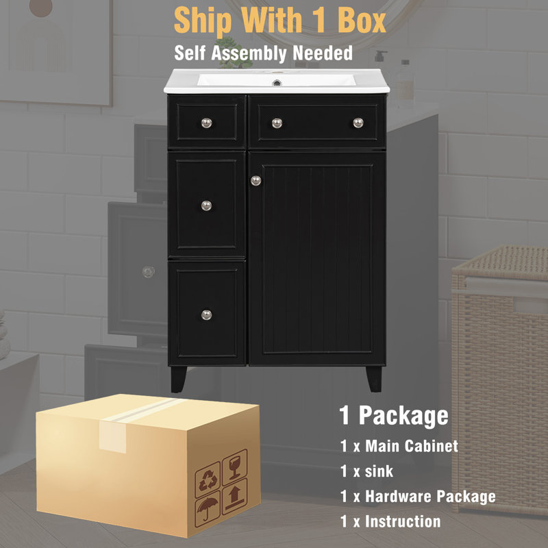 Quanda 24'' Single Bathroom Vanity with Ceramic Top, Black