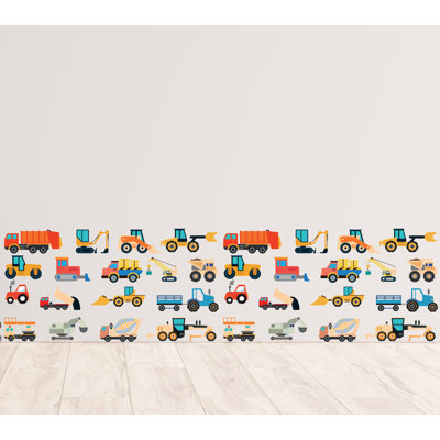 Construction Truck Wall Decals, Kids Nursery Wall Decor, Half Border Wall Art, Boys Room Construction Vehicle Stickers, Truck Themed Bedroom Decor 659DLUU