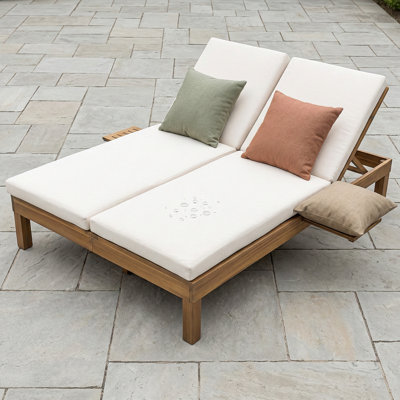 5-Position Reclining Double Chaise Lounge With Folding Side Tables - Ideal For Garden & Outdoor Relaxation