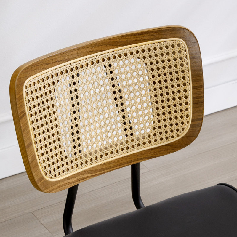 Rattan Back Upholstered Dining Chair, 4, Black