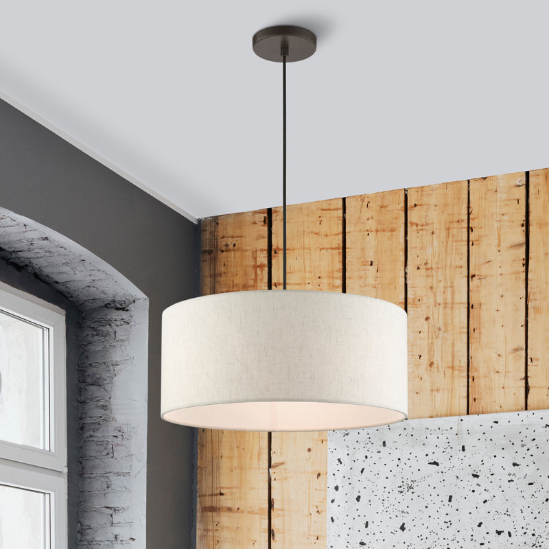 Swarey 3-Light Dimmable Drum Pendant, Brushed Nickel, Oatmeal