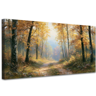 Art mural sur toile GUTTATY, peinture d'automne forêt, impressions de paysage d'automne rustique, feuille d'érable rétro, décor d'ambiance sereine et boisée, décoration murale panoramique pour le salon, l'Action de grâce, 20 x 40 pouces