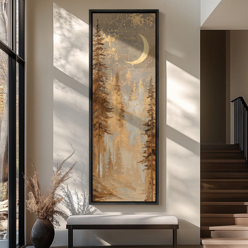 «Golden Moonlit Forest Landscape in Warm Earth Tones», reproduction d'art sur toile encadrée, H 60 po x l 20 po x P 1,5 po