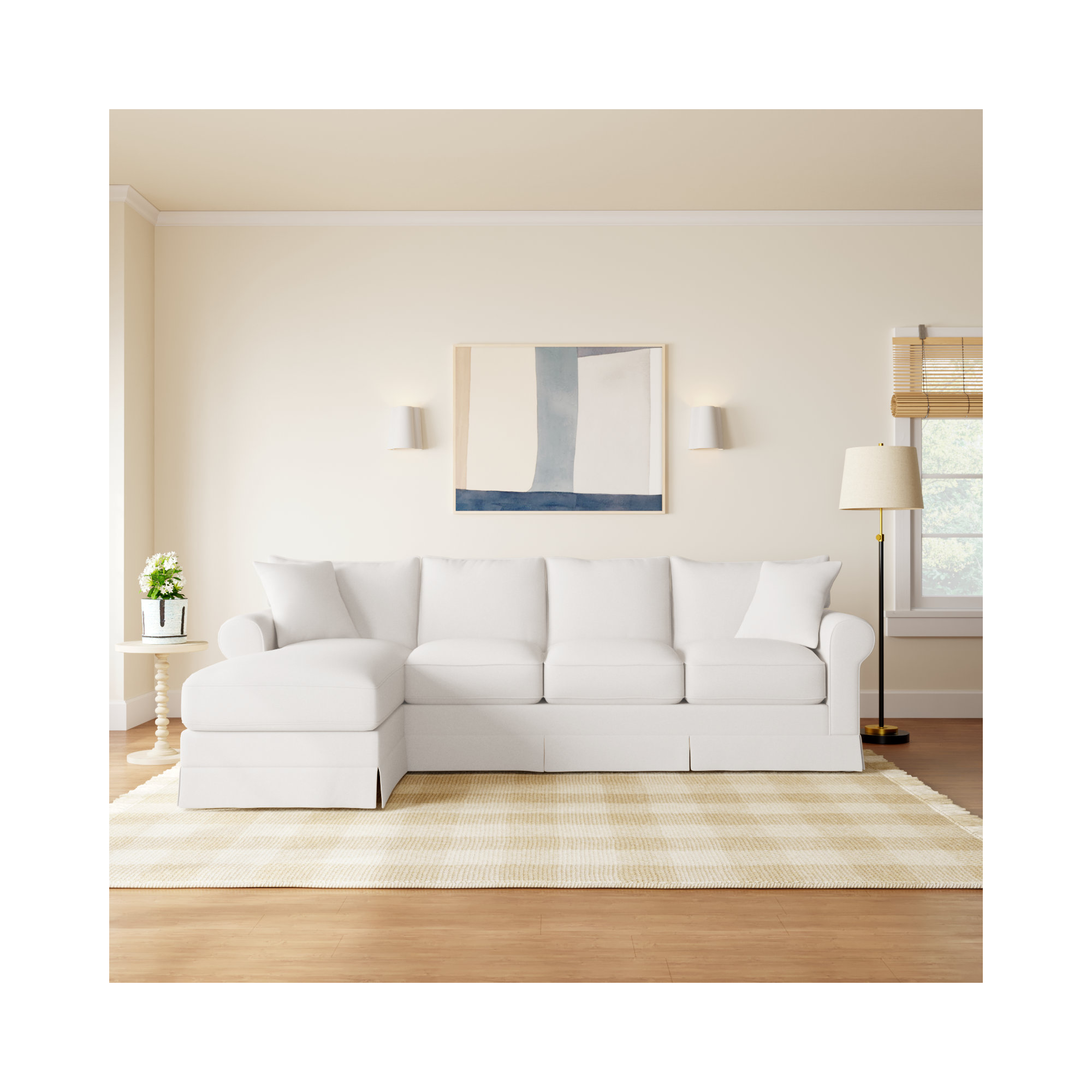 Friedman 2 - Piece Upholstered Sleeper Sectional, Classic Bleach White Twill, Left Hand Facing