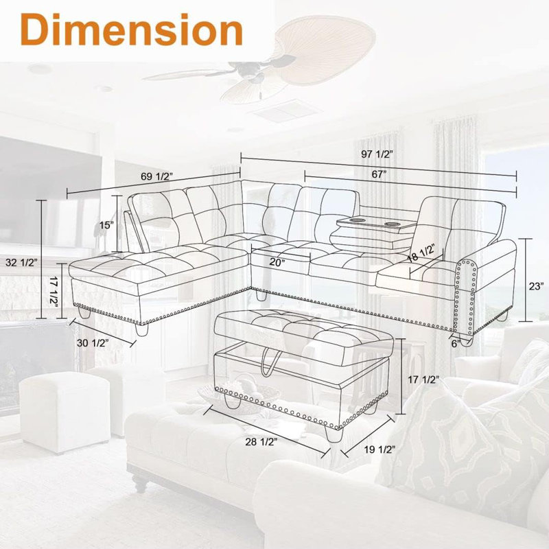 Canapé modulaire en cuir synthétique 3 pièces, Similicuir gingembre