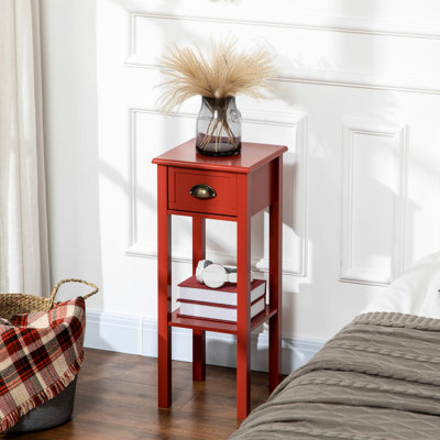 Table d'appoint à 2 niveaux avec tiroir, table de bout étroite avec tablette inférieure, pour le salon ou la chambre à coucher, rouge