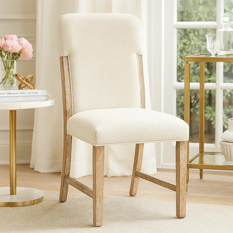 Ensemble de 2 chaises d'appoint de salle à manger Wily, chenille beige, structure en bois naturel