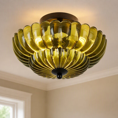 Semi Flush Mount Ceiling Light, Green Glass Ceiling Light Fixture