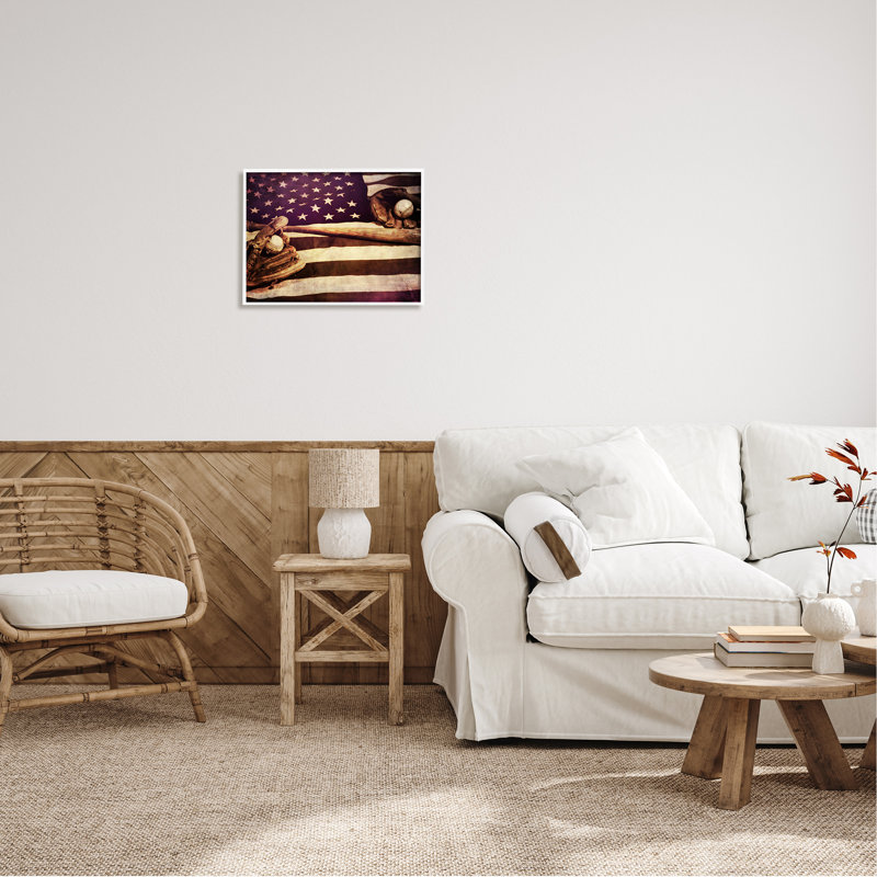 Drapeau américain à rayures et étoiles, L 20 po x H 20 po, Giclée encadrée blanc bord de mer
