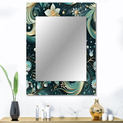 Acil Modern Sea Paisley Spirals - grand miroir à motif cachemire, motif cachemire floral unique, impression sur métal