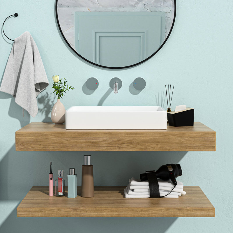 Lavabo moderne en céramique 24 po x 16 po pour salle de bain - aux acides 24 x 16 style rectangulaire et durable, Blanc