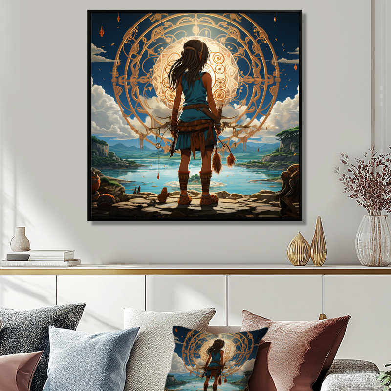 Art mural mural Boho Warrior Girl, H 16 po x l 16 po, Cadre flottant noir