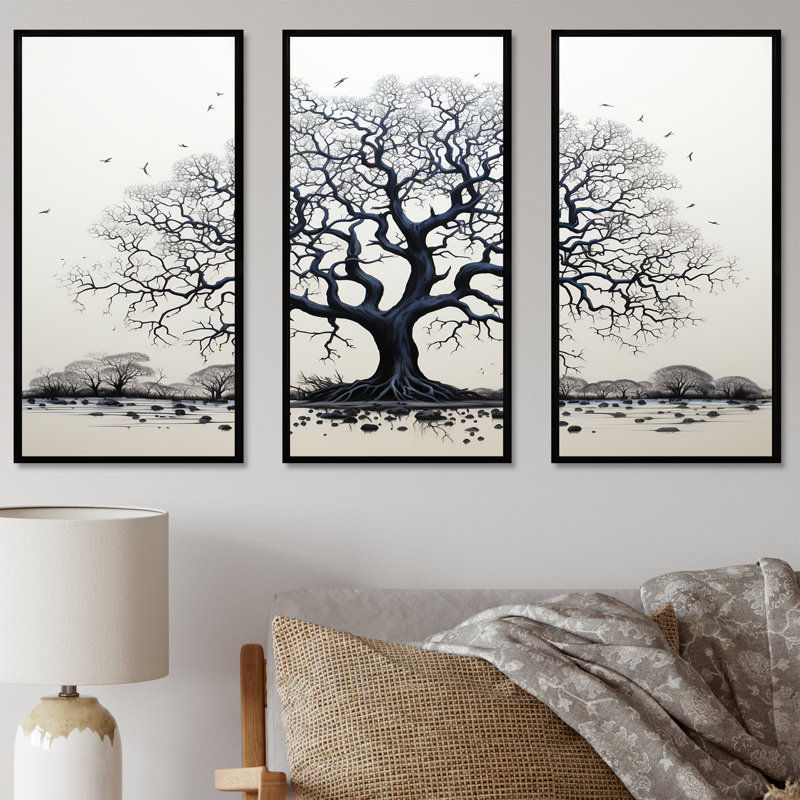 Arbre africain africain, impression d'art mural, H 28 po x l 36 po x P 1 po, Cadre flottant noir