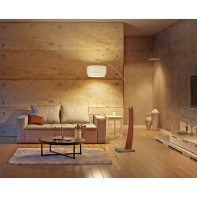 Lampe sur pied à arc 81 po Artiva Katerina Bois de noyer et abat-jour