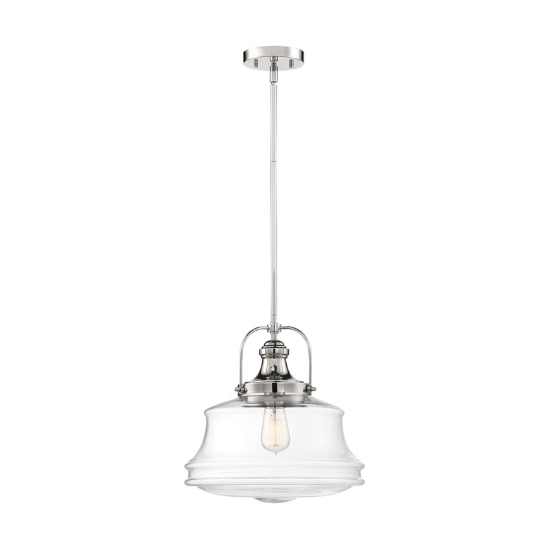 Polished Nickel Glass Schoolhouse Pendant Light