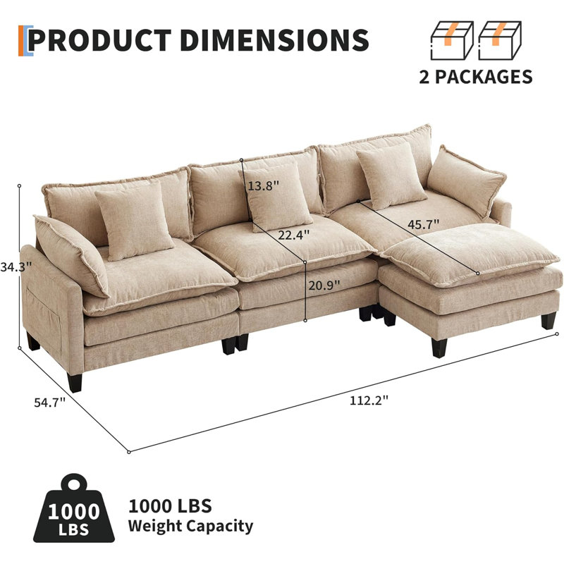 Canapé modulaire 112,2 po, Chenille brune