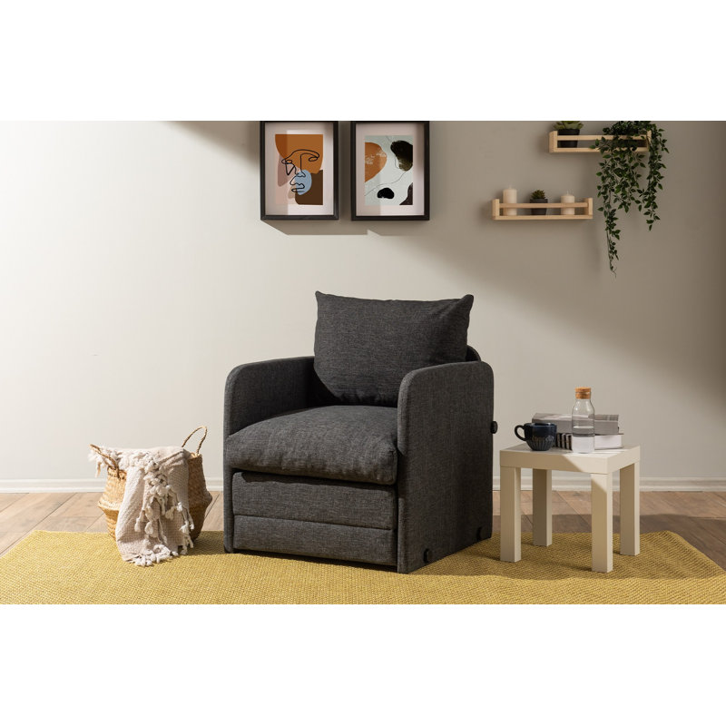 Modern 1-Seat Sofa-Bed, Dark Grey Linen Fabric, 26.8 x 27.6 x 26.0 inches | 100% Metal Frame, Converts to Bed (78.7 x 23.6 inches) | Stylish & Functional Design for Small Spaces, Ideal for Guest Rooms & Living Areas