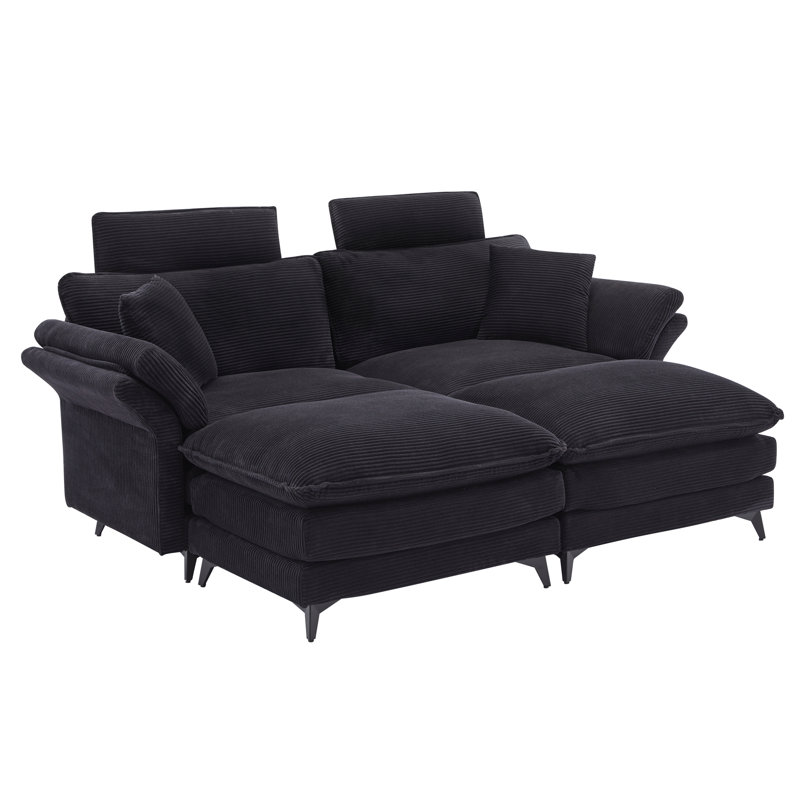 Canapé modulaire en velours côtelé de luxe 85,8 po avec appuie-têtes amovibles, pour appartement, velours côtelé noir modulaire haut, petits espaces idéaux